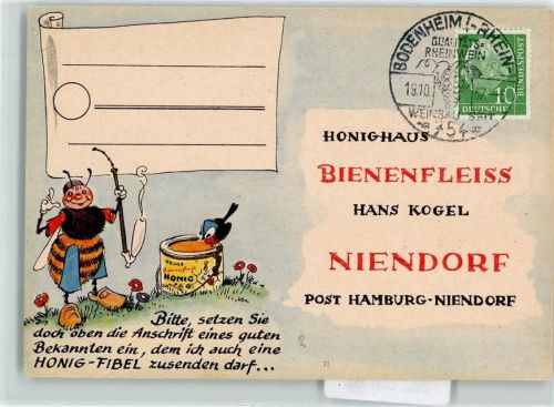 Niendorf 1957 Nr. 71 Honighaus Bienenfleiss - Biene vermenschlicht , Bestellkarte