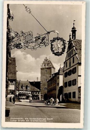 Dinkelsbühl Lutherstraße Greifen-Schild Rinderfuhrwerk Rothenburger Tor