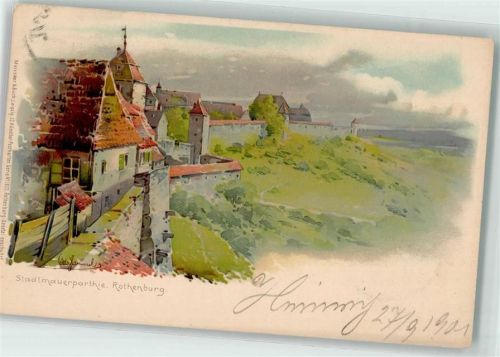 91541 W8803 Rothenburg ob der Tauber 1901 Künstlerkarte Stadtmauer sign. Otto Hammel