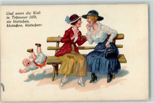 Frauen Tratschen und klatschen, auch wenn die Welt in Trümmern fällt AK