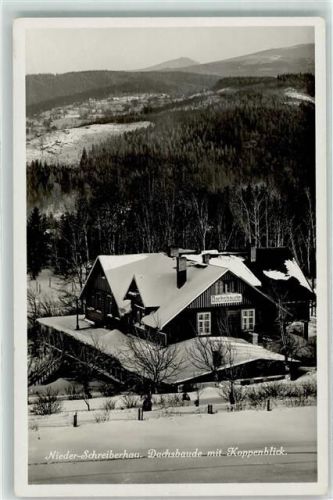 Niederschreiberhau Szklarska Poreba Dol. Foto AK Dachsbaude mit Koppenblick Winter Schnee