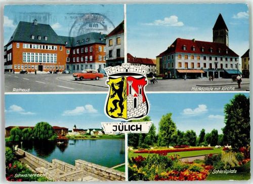 Jülich Rathaus Marktplatz Kirche Schwanenteich Schloßplatz Wappen