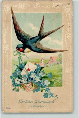 1910 Schwalbe Vergissmeinnicht Blumenkorb Brief