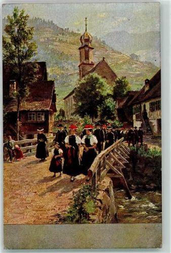 Gutach Kirchgang in Gutach Peterskirche Trachten Bollenhüte Serie IV Nr. 8