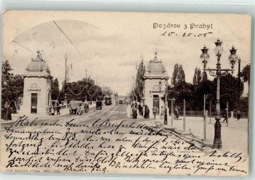 Prag 1905 Tram Straße Laterne Türme