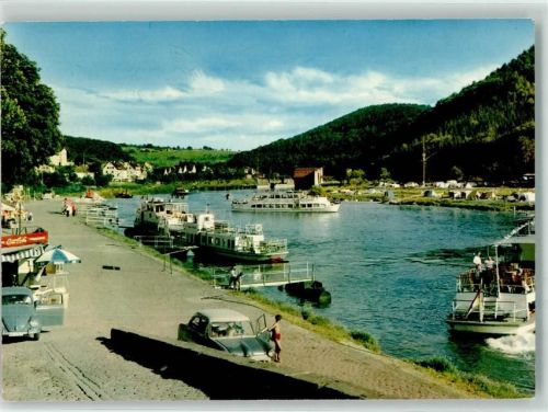 69239 W6918 Neckarsteinach - Neckar Ausflugsschiffe Bootsanlegestelle Kiosk Coca-Cola-Werbung