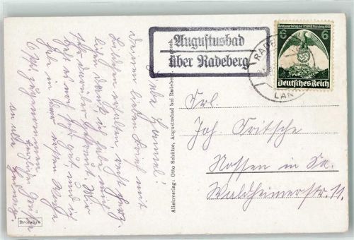 Radeberg Landpost Augustusbad Briefmarke WK II Badeverwaltung Dresdner- und Seydel-Haus