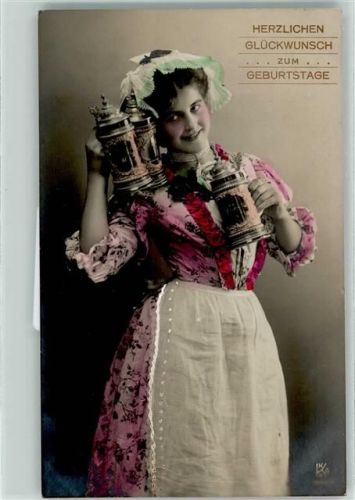 1908 Kellnerin mit Bierkrüge - Geburtstag - Beruf AK