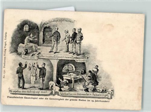 Französisches Gaukelspiel oder die Gerechtigkeit der grande Nation im 19. Jahrhundert Gefängnis 1900 Künstlerkarte