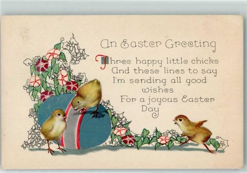 1927 Easter Küken und ein Ei - Three happy little chicks AK