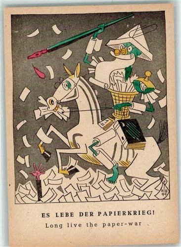 Es lebe der Papierkrieg Pferd Karikaturserie Zeitgemäßes sign. Rolf Peter Bauer