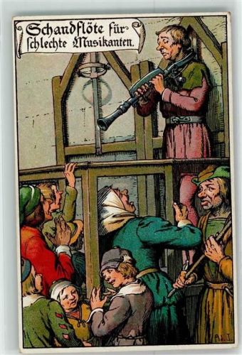 Schandflöte für schlechte Musikanten Mittelalter sign. Ad.T.