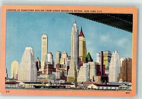New York City Dowtown Skyline from Brooklyn Bridge Schiff