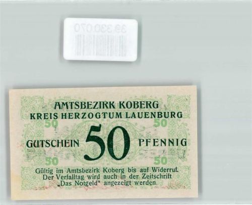 Koberg 1921 Notgeld Amtsbezirk Koberg Kreis Herzogtum Lauenburg Gutschein über 50 Pfennig Nr. 00785