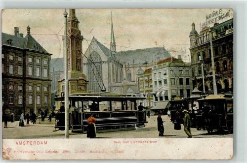 1001 Amsterdam 1904 - Dam mit Nationale Lebensverischerungsbank Straßenbahn