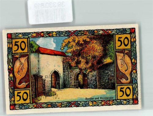 Blomberg Notgeld 50 Pfennig Burgtor Weinbergtor Gans Wappen Blume Türme