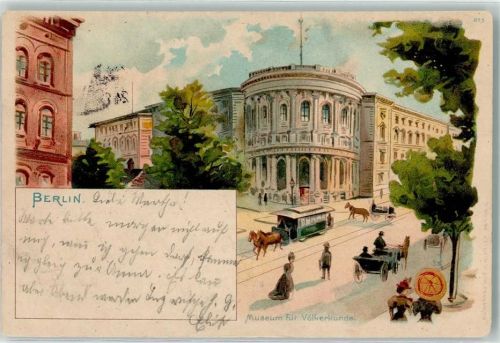 10115 W1000 Kreuzberg 1901 Lithographie Museum für Völkerkunde Pferdestraßenbahn