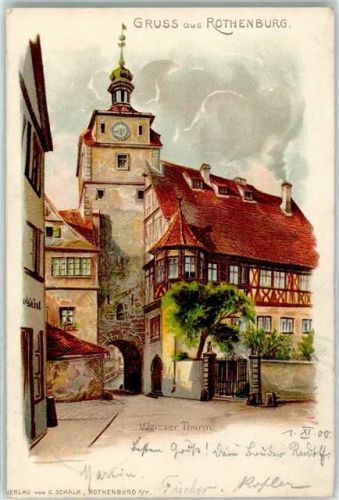 91541 W8803 Rothenburg ob der Tauber 1900 Lithographie / Künstlerkarte Weisser Turm