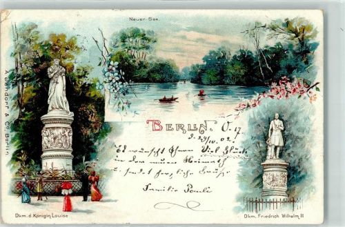 Tiergarten 1902 Neuer See Königin Luise-Denkmal Friedrich Wilhelm III.-Denkmal