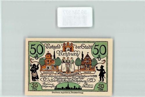 Rehburg-Loccum Notgeld 50 Pfennig Feuerturm Tracht Scherenschnitt