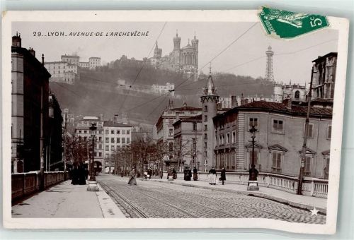 Lyon 1910 Avenue de L Archeveche Turm Laterne Gleise