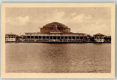 Breslau Wroclaw 1913 - Blick auf Jahrhunderthalle und Hauptrestaurant mit See