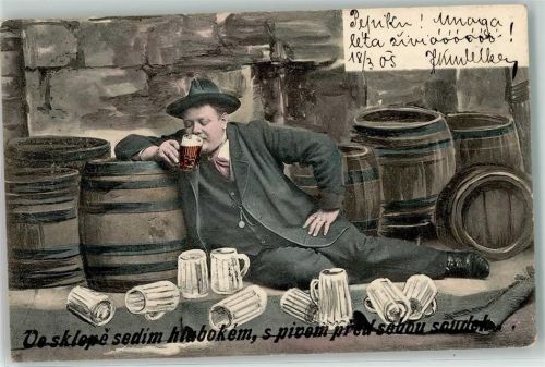 1904 Mann Bierfässer Bierglas Trinker AK