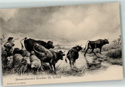 Schaf Hirte Heranziehendes Gewitter sign.R.Koller