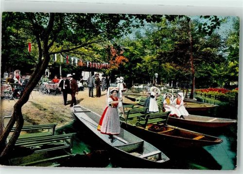 Lehde 1913 Gasthaus Zum fröhlichen Hecht Spreewaldkähne mit Frauen in Tracht