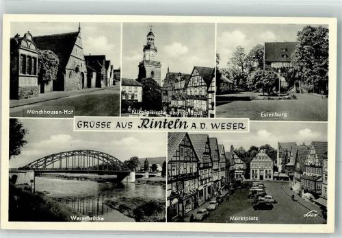 Rinteln Münchhausen-Hof Nikolaikirche u. Rathaus Eulenburg Weserbrücke Marktplatz VW Käfer Oldtimer