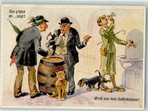 München Hofbräuhaus Bierkrug Tracht Fässer Humor Verlag Lengauer Nr.3048