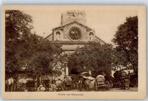 Mangiennes 1917 zersörte Kirche Pferdewagen