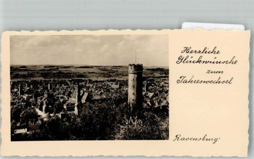 Ravensburg Panorama der Stadt mit dem Mehlsack und der Ev. Stadtkirche Neujahr