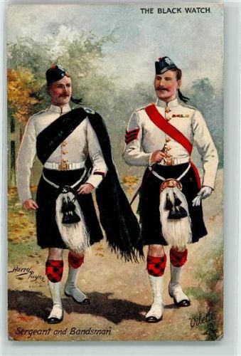 The Black Watch , Sergeant and Bandsman , Tucks Serie 9994 sign. Payne Uniform 1914 Künstlerkarte