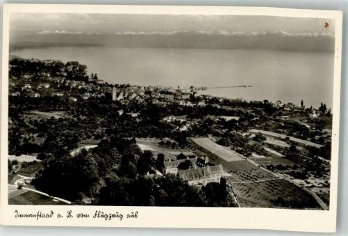 Immenstaad 1942 Fliegeraufnahme des Ortes mit der Pfarrkirche St. Jodokus und Schloss Hersberg