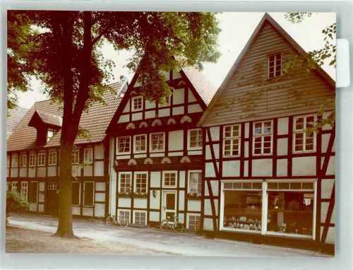 Halle Fachwerkhäuser am Kirchplatz Geschäft Fahrrad Baum Ort handschriftlich