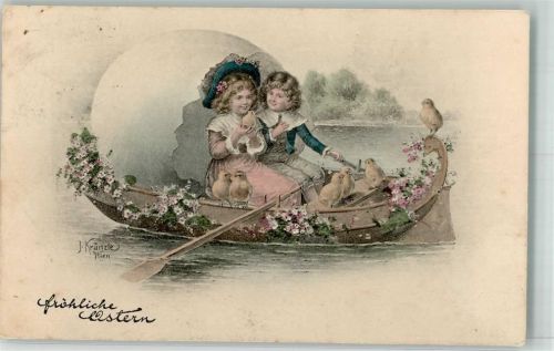 1910 Ostern Kinder Küken Ruderboot B.K.W.I. 4095 3