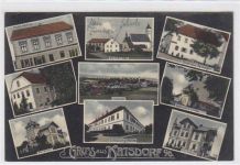 Katsdorf. Ployers Handlung Pfarrkirche Schule Gasthaus Reisinger, Strasser, Gasthaus zur Linde Villa Pointner Villa Buchberger gelaufen am 12.02.1933. Leichter Bug oben rechts, unten links und rechte Seite Mitte, sonst gut erhalten. PLZ 4223.