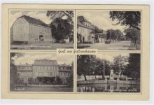 Gruß aus Großneuhausen. Gasthaus zum Weimarischen Hof von Karl Kahle Geschäftshaus O. Holze Schloß Kriegerdenkmal 1914/18 gelaufen 1938. Rückseite leicht stockfleckig, sonst gut erhalten.
