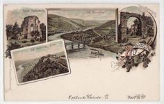 Alf a.d. Mosel, Lithographie mit 4 Abbildungen. ungelaufen handschriftliches Datum von 1897. Gute Erhaltung.