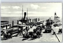 26548 W2982 Norderney - Dampferankunft, Schiff, Kutsche, Pferde-Bus