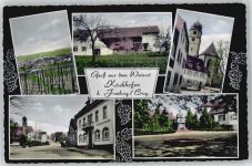 79238 W7801 Kirchhofen , Breisgau Gebrauchsspuren Kriegerehrenmal, Kirche, Gasthaus Winzerstube