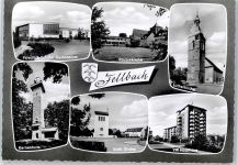 70734 W7012 Fellbach , Württ - Friedrich-Schiller-Gymnasium, Pauluskirche, Kernenturm, Kath. Kirche, Lutherkirche, VW Hochhaus