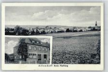 35469 W6301 Allendorf (Lumda) - Totalansicht und Gasthaus mit Metzgerei