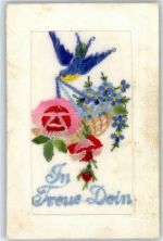 Vogel Blumen Seide (gestickt)