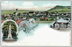 78333 W7768 Stockach , Baden 1911 Lithographie Kriegerdenkmal Neues Schulgebäude
