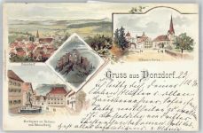 73072 W7322 Donzdorf 1898 Lithographie Scharfenschloss Kirche Marktplatz Rathaus Messelberg