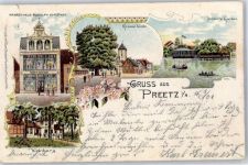 24211 W2308 Preetz , Holst Lithographie 1901 Warenhaus Rudolph Grosse Linde Drillers Garten