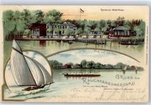 10115 O1186 Rauchfangswerder 1904 Lithographie Gasthaus Wald-Haus Blick auf Zeuthen