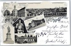 04610 O7404 Meuselwitz , Thür 1898 Lithographie Rathaus Kriegerdenkmal Stadthaus Orangerie Kaiser-Wilhelm-Denkmal Schloss